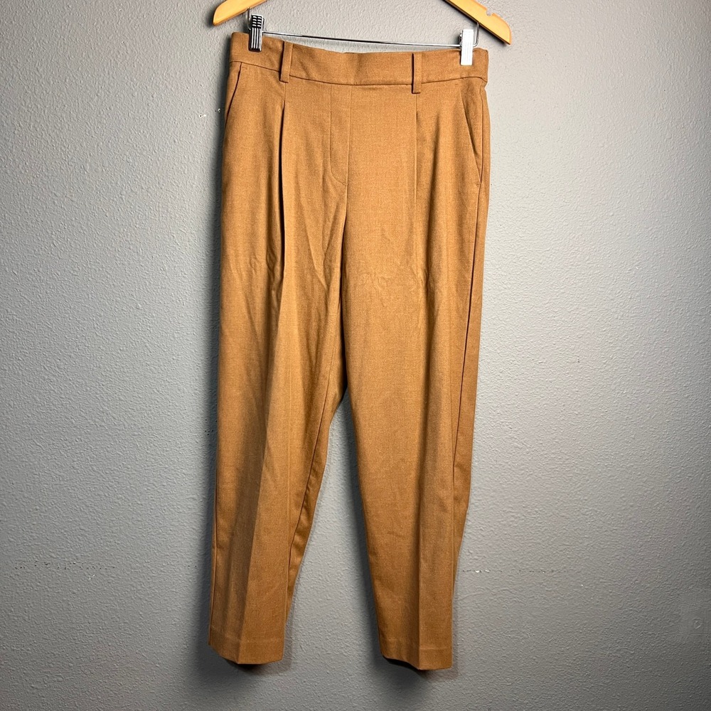 LOFT Womens High Rise Pleated Tapered Trousers Camel Brown Size S‎ Elastic Back